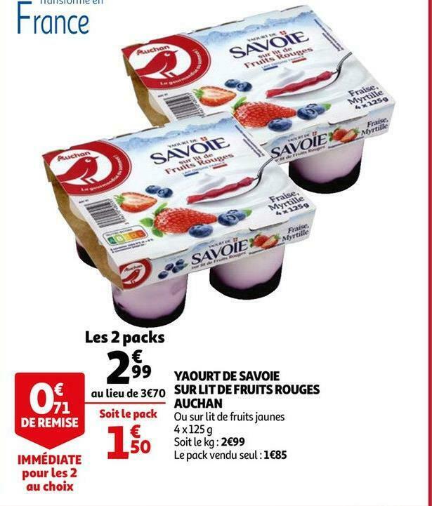 Promo Auchan yaourt de savoie sur lit de fruits rouges chez Auchan