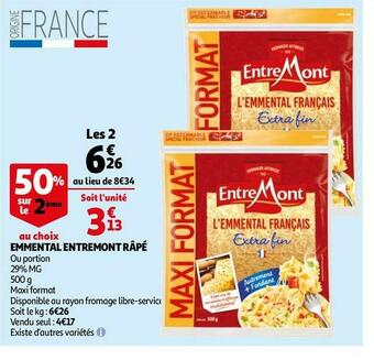 Auchan Entremont emmental râpé offre
