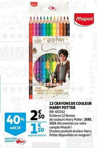 Auchan Harry potter 12 crayons de couleur offre