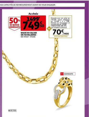 Auchan Bague ou collier or 750 millièmes offre