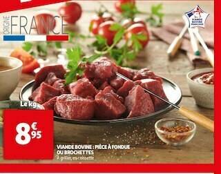 Auchan Viande bovine : pièce à fondue ou brochettes offre