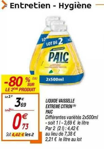 Netto Liquide Vaisselle Extrême Citron Paic offre