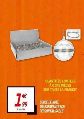 Netto Boule De Noël Transparente 8 Cm Personnalisable offre