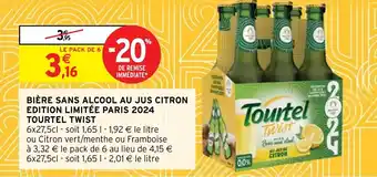 Intermarché Express BIÈRE SANS ALCOOL AU JUS CITRON EDITION LIMITÉE PARIS 2024 TOURTEL TWIST offre