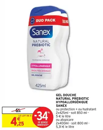 Intermarché Express GEL DOUCHE NATURAL PREBIOTIC HYPOALLERGÉNIQUE SANEX offre