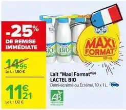 Carrefour Lactel - lait maxi format bio offre