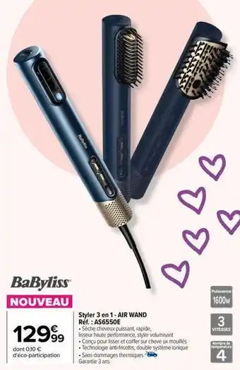 Carrefour Babyliss - styler 3 en 1 - air wand réf.: as6550e offre