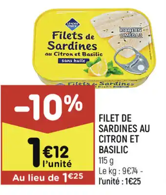 Leader Price Filet de sardines au citron et basilic offre