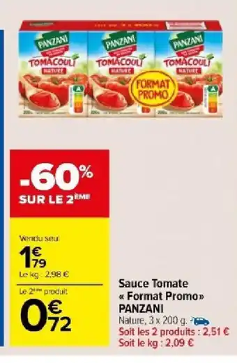 Carrefour Market Sauce Tomate «< Format Promo>> PANZANI offre