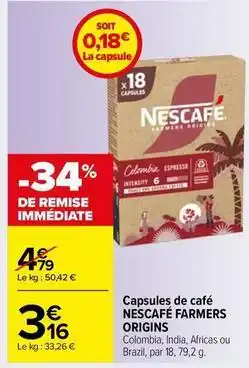 Carrefour Market Nescafé - capsules de café farmers origins offre