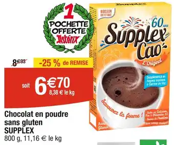 Cora x Carrefour SUPPLEX Chocolat en poudre sans gluten offre