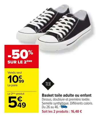 Carrefour Basket toile adulte ou enfant offre