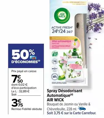Carrefour Spray Désodorisant Automatique (d) AIR WICK offre