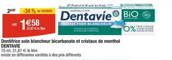 Cora Dentifrice soin blancheur bicarbonate et cristaux de menthol DENTAVIE offre