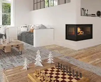 Insert cheminée à bois Holguin avec turbine 17,5 kW 2 vitres gauche + 2 bouches recuperateur - Prise d'air exterieur: avec