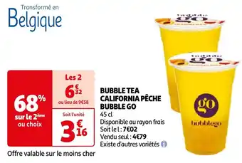 Auchan BUBBLE TEA CALIFORNIA PÊCHE BUBBLE GO offre