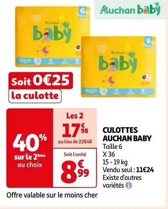 Auchan CULOTTES AUCHAN BABY offre