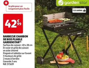 Auchan BARBECUE CHARBON DE BOIS PLIABLE GARDENSTAR (¹) offre