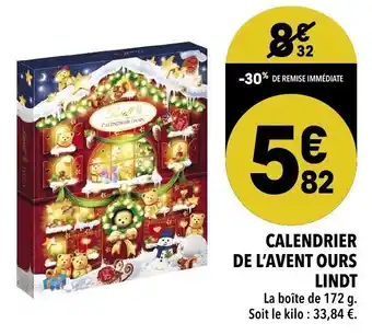 Supeco Calendrier de l'Avent ours Lindt offre