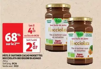 Auchan Supermarché Rigoni di asiago - pâte à tartiner cacao noisettes nocciolata bio offre