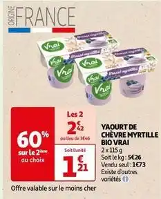 Auchan Vrai - yaourt de chèvre myrtille bio offre