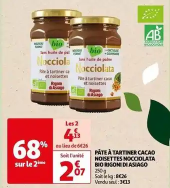 Auchan Rigoni di asiago - pâte à tartiner cacao noisettes nocciolata bio offre