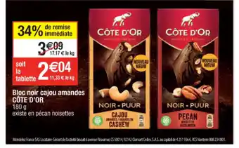 Cora x Carrefour Bloc Noir Cajou Amandes Cote D'Or offre