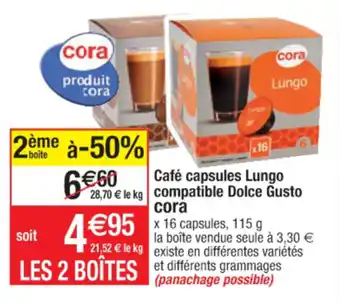 Cora x Carrefour Cafè Capsules Lungo Compatible Dolce Gusto Cora offre
