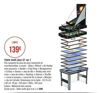 Géant Casino Table multi jeux 21 en 1 offre