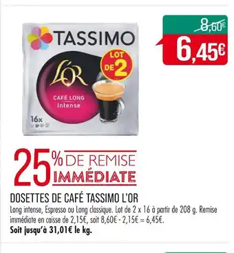 Match TASSIMO L’OR DOSETTES DE CAFÉ offre