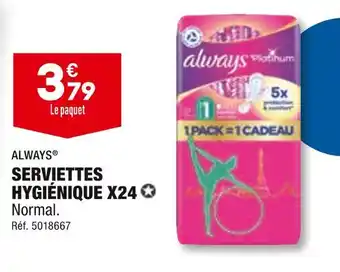 ALDI ALWAYS SERVIETTES HYGIÉNIQUE PLATINUM X24 offre