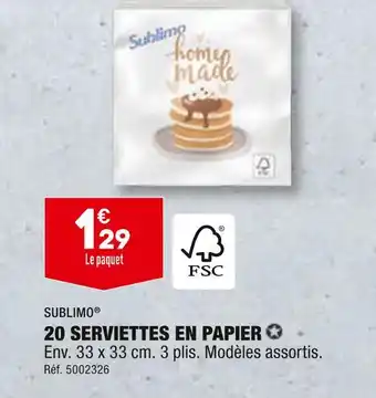 ALDI SUBLIMO 20 SERVIETTES EN PAPIER offre