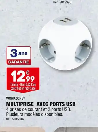 ALDI WORKZONE MULTIPRISE AVEC PORTS USB offre