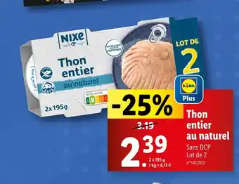 Lidl Nixe Thon entier au naturel offre