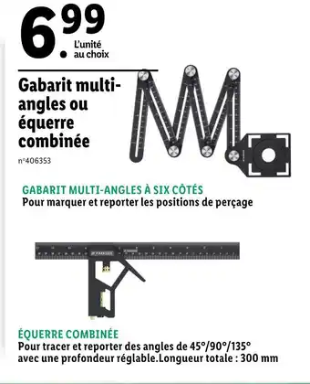 Lidl Gabarit multiangles ou équerre combinée offre