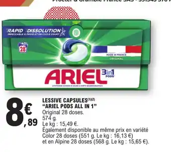 E.Leclerc LESSIVE CAPSULES(12) "ARIEL PODS ALL IN 1" offre