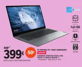 E.Leclerc PC PORTABLE IP1 15IAU7 82QD00CWFR Lenovo offre