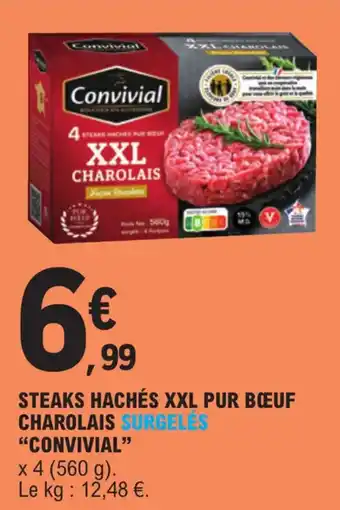 E.Leclerc STEAKS HACHÉS XXL PUR BŒUF CHAROLAIS SURGELÉS "CONVIVIAL" offre