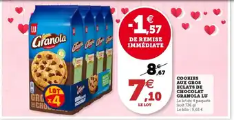 Hyper U COOKIES AUX GROS ECLATS DE CHOCOLAT GRANOLA LU offre