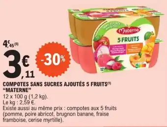 E.Leclerc COMPOTES SANS SUCRES AJOUTÉS 5 FRUITS (1) "MATERNE" offre