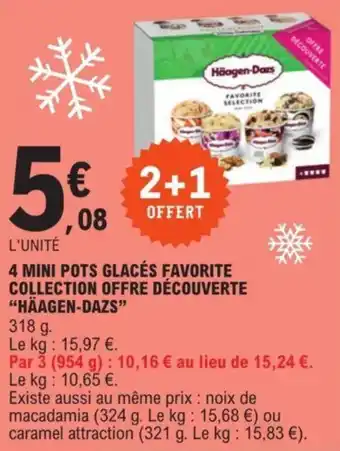 E.Leclerc 4 MINI POTS GLACÉS FAVORITE COLLECTION OFFRE DÉCOUVERTE "HÄAGEN-DAZS" offre