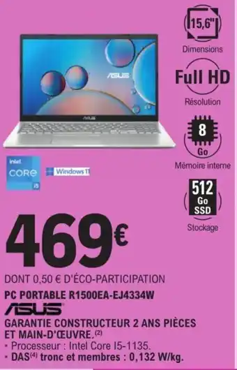 E.Leclerc PC PORTABLE R1500EA-EJ4334W ASUS offre