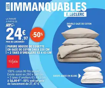 PARURE HOUSSE DE COUETTE EN GAZE DE COTON 240 X 220 CM + 2 TAIES D'OREILLERS 63 X 63 CM