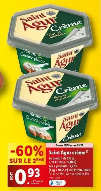 Lidl Saint agur - crème offre