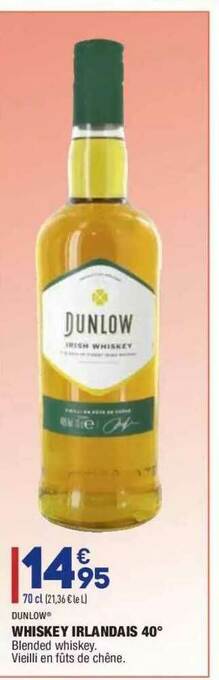 ALDI Whiskey Irlandais 40° Dunlow® offre