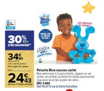 Carrefour Peluche Blue Coucou-caché offre
