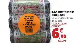Hyper U SAC POUBELLE NOIR 50L offre