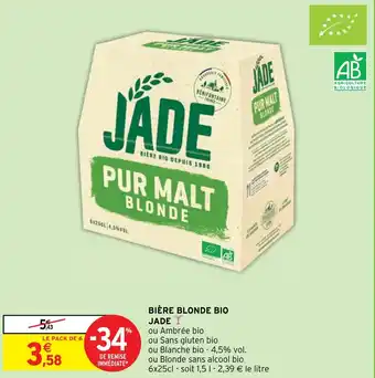 Intermarché BIÈRE BLONDE BIO JADE offre