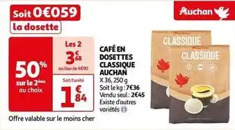 Auchan Auchan - café en dosettes classique offre