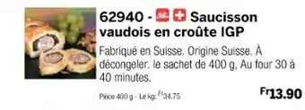 Thiriet Saucisson vaudois en croûte IGP offre